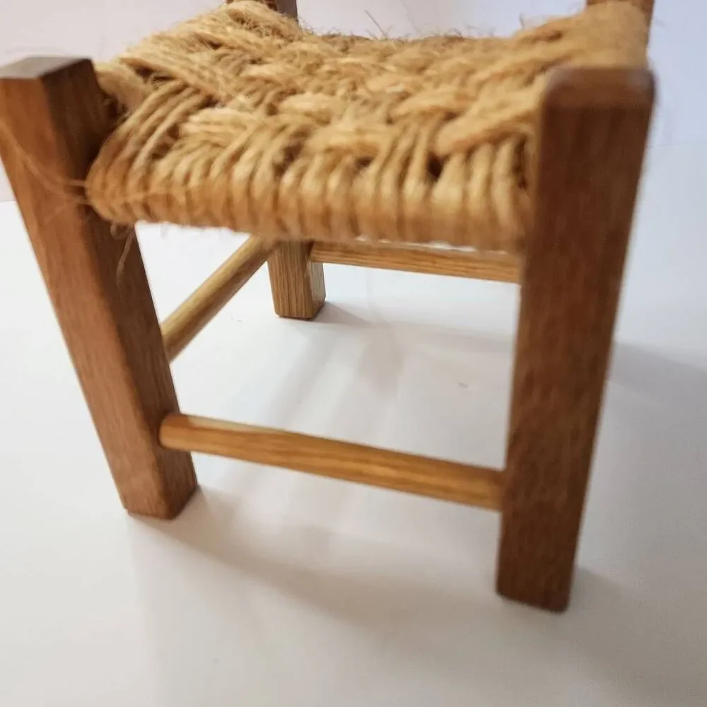 Wooden Doll Chair Ladder Back with Woven Rush Seat